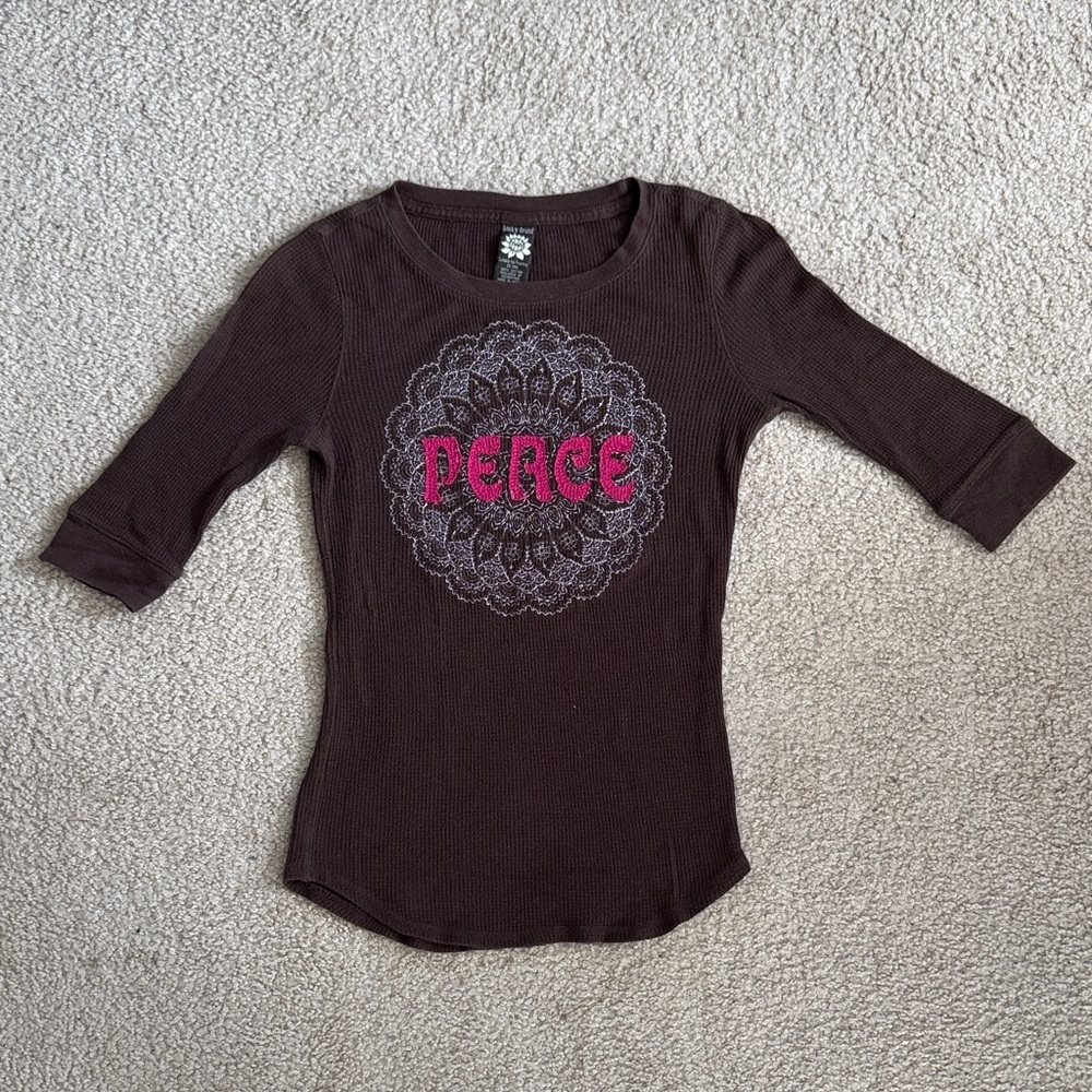 Lucky Brand Peace 3/4 Sleeve Waffle Top